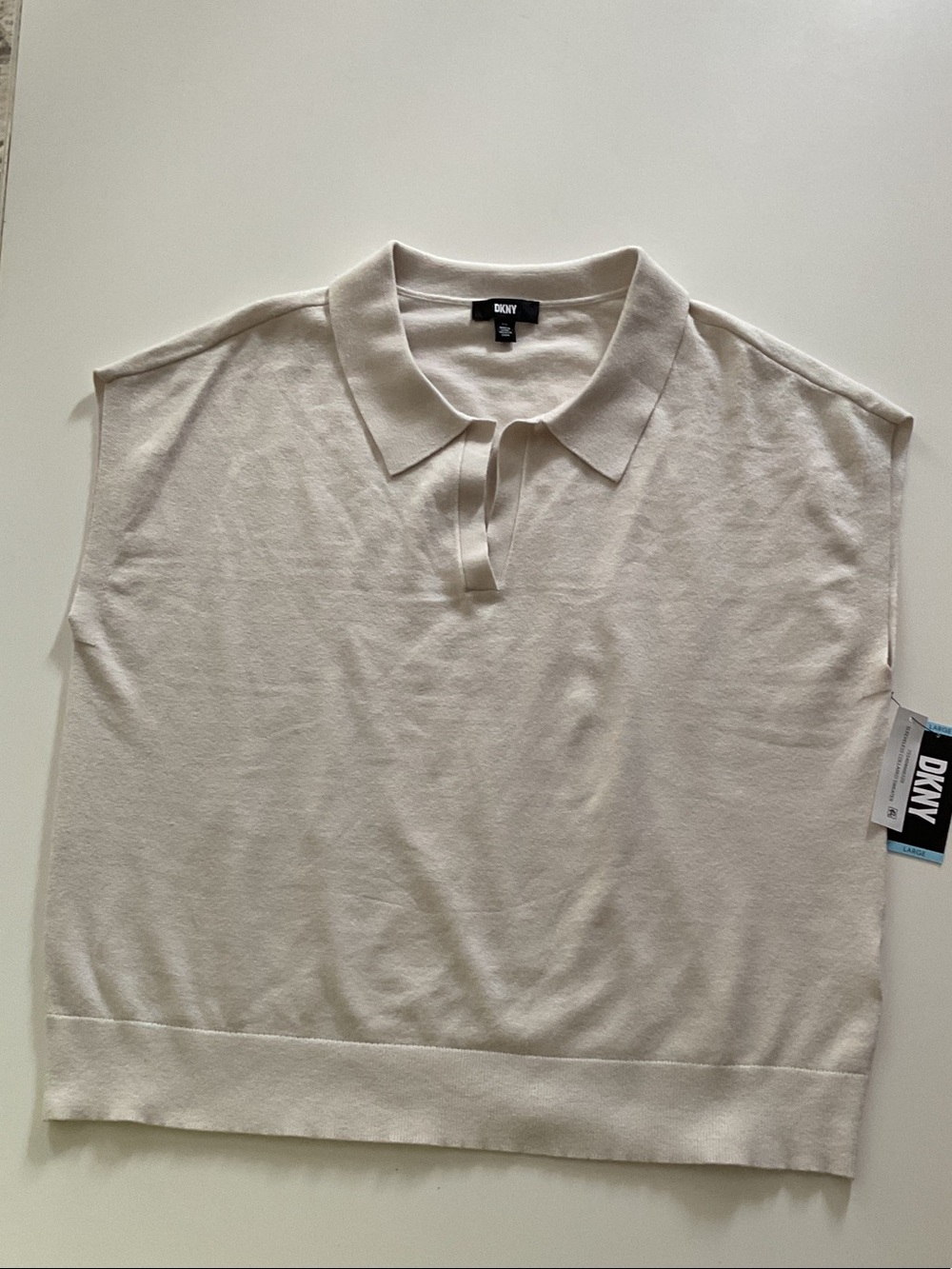 DKNY Beige Sleeveless Collared Sweater Top NWT